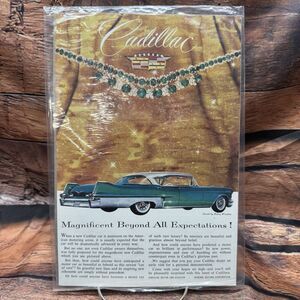 1957 Cadillac Fleetwood Ad Original Print Harry Winston Jewels Vintage Car Art